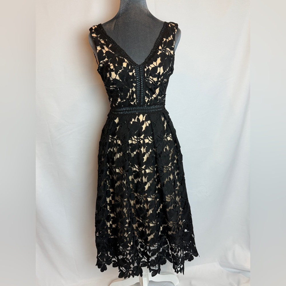 Romeo & Juliet Couture Black Lace V-Neck Midi Dress